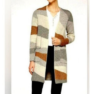 Fortune Ivy Women's Cream Colorblock Oversized Long Sleeve Cardigan Size Sm New